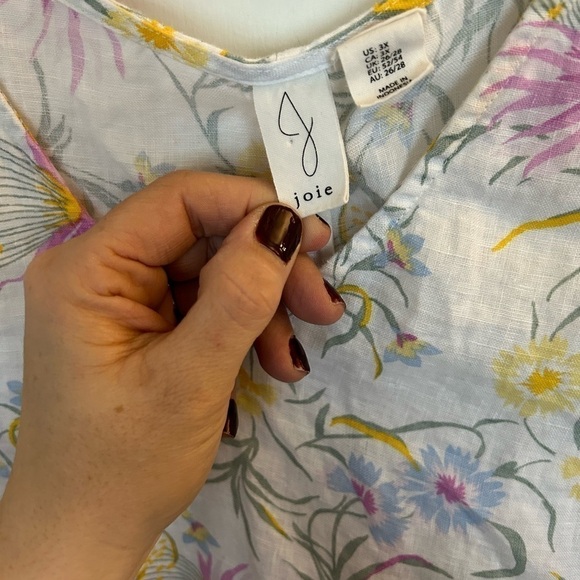 Joie 3X 100% Linen white and floral flutter sleeve shift dress - Picture 3 of 8